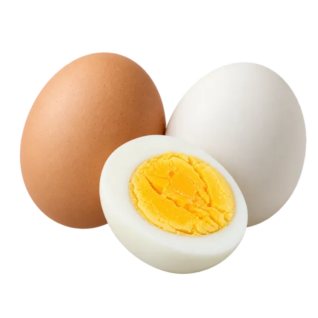 Two chicken eggs and half a hard-boiled egg; the green rating for dogs and cats applies to cooked egg without additions.