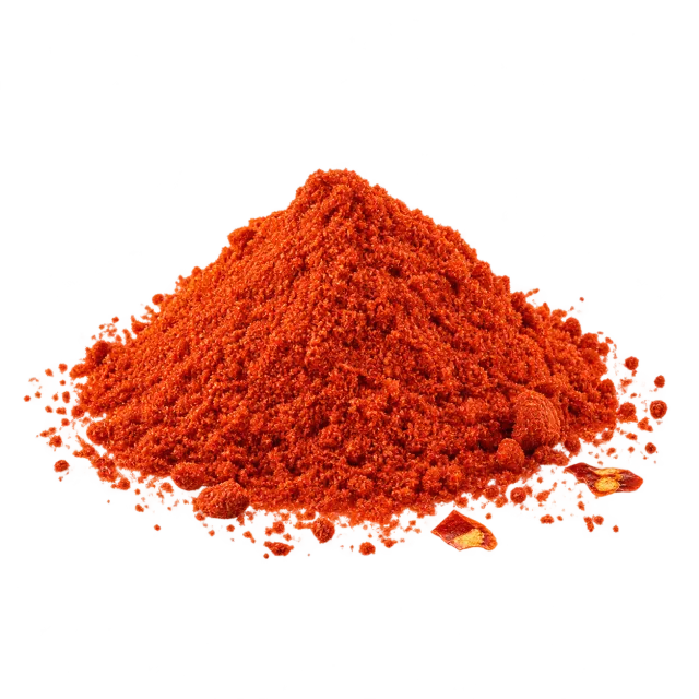 A mound of ground red pepper on a yellow background with dog and cat outlines: the product needs restrictions for both species