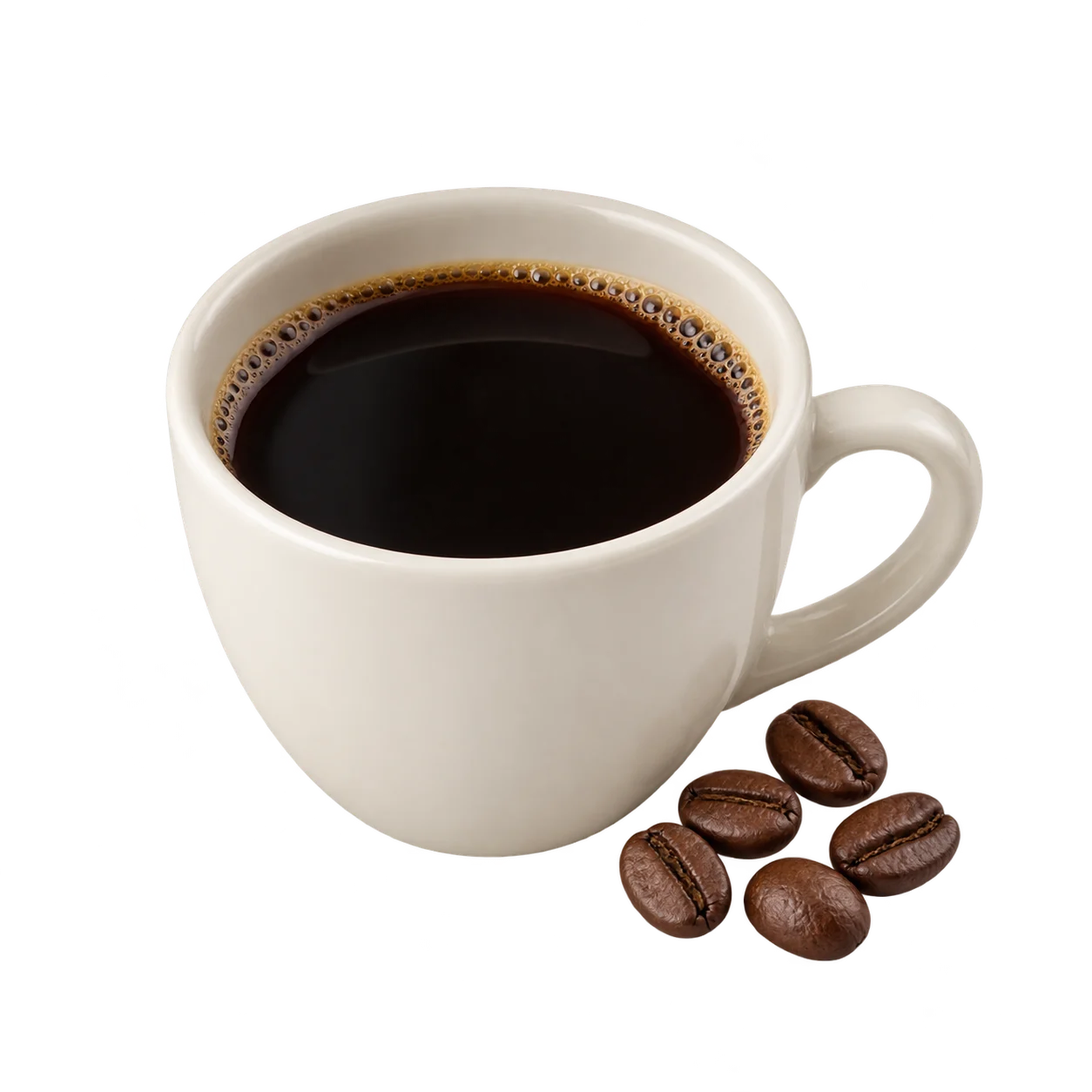 A cup of black coffee and coffee beans on a red background: coffee is dangerous for dogs and cats