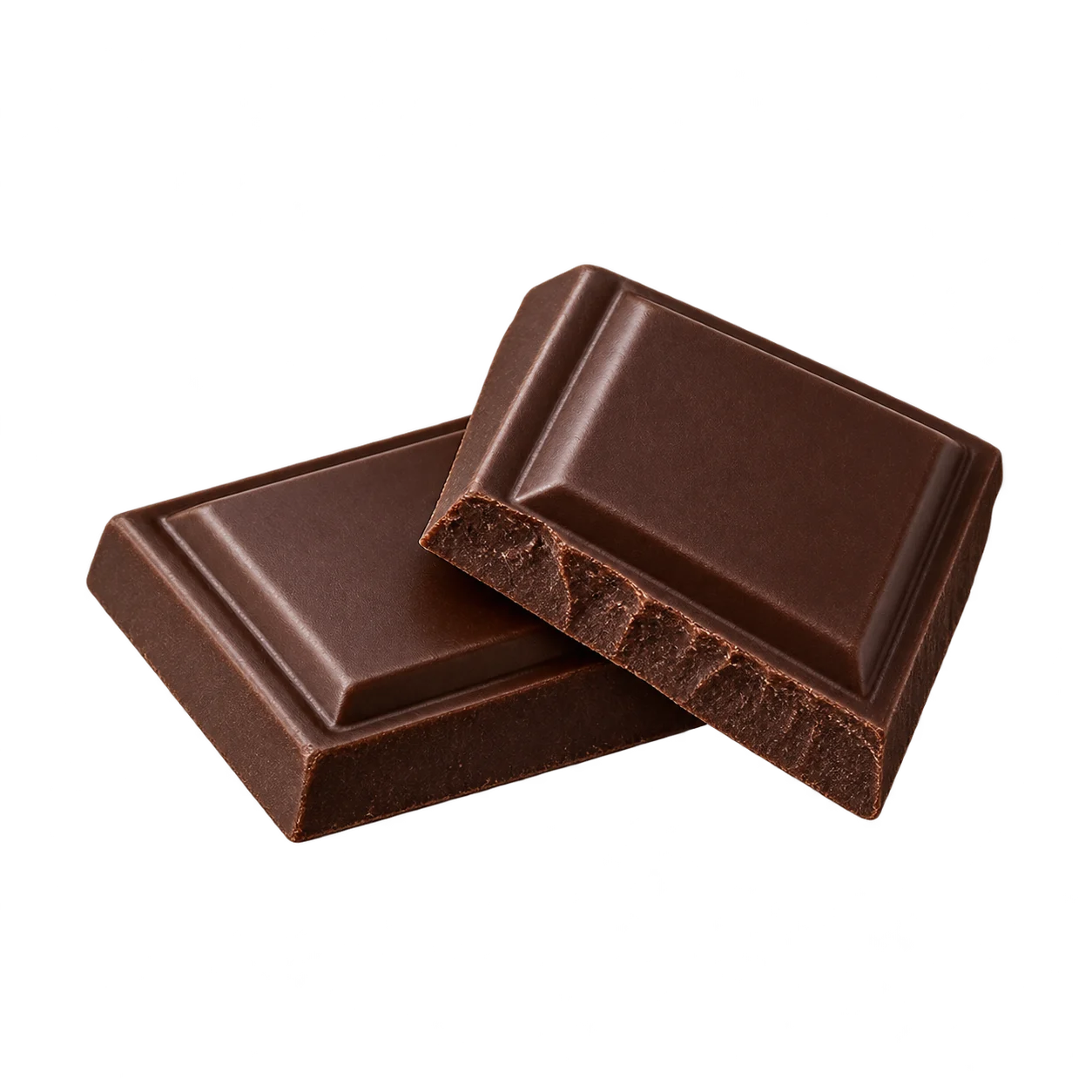 Pieces of dark chocolate on a red background