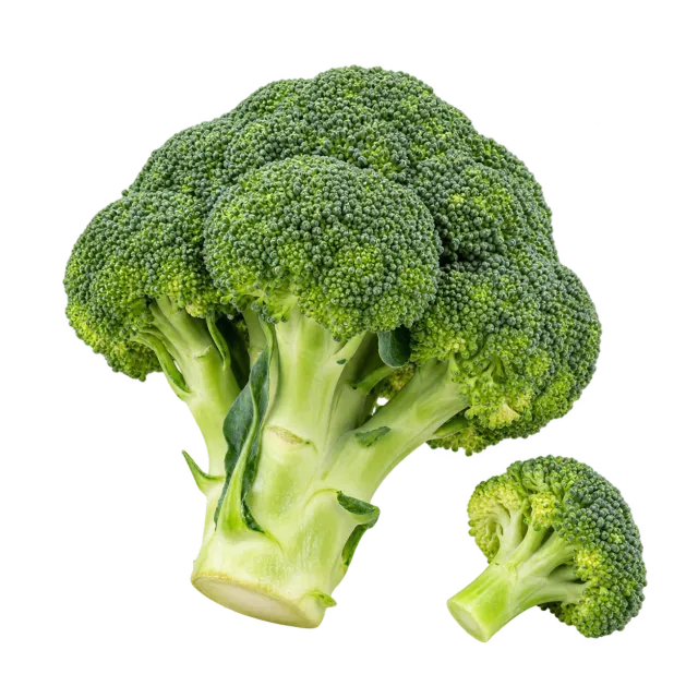 Broccoli on a yellow background with dog and cat icons: suitable for both species with restrictions.