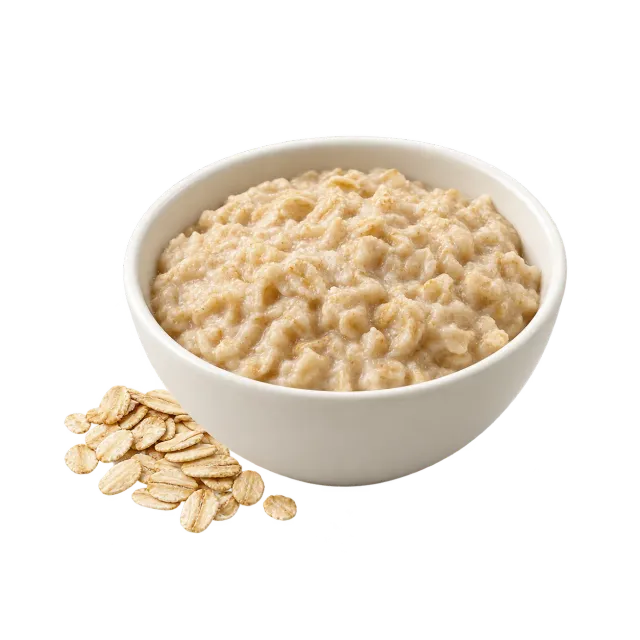 A bowl of plain oatmeal and rolled oats on a yellow background: oatmeal is allowed for dogs and cats with restrictions