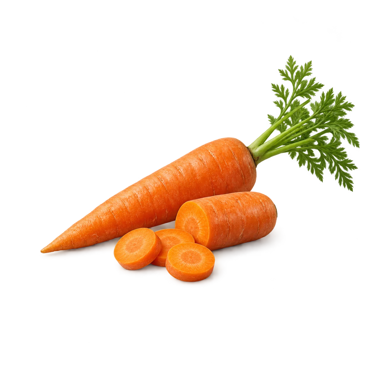 Fresh carrots on a green background